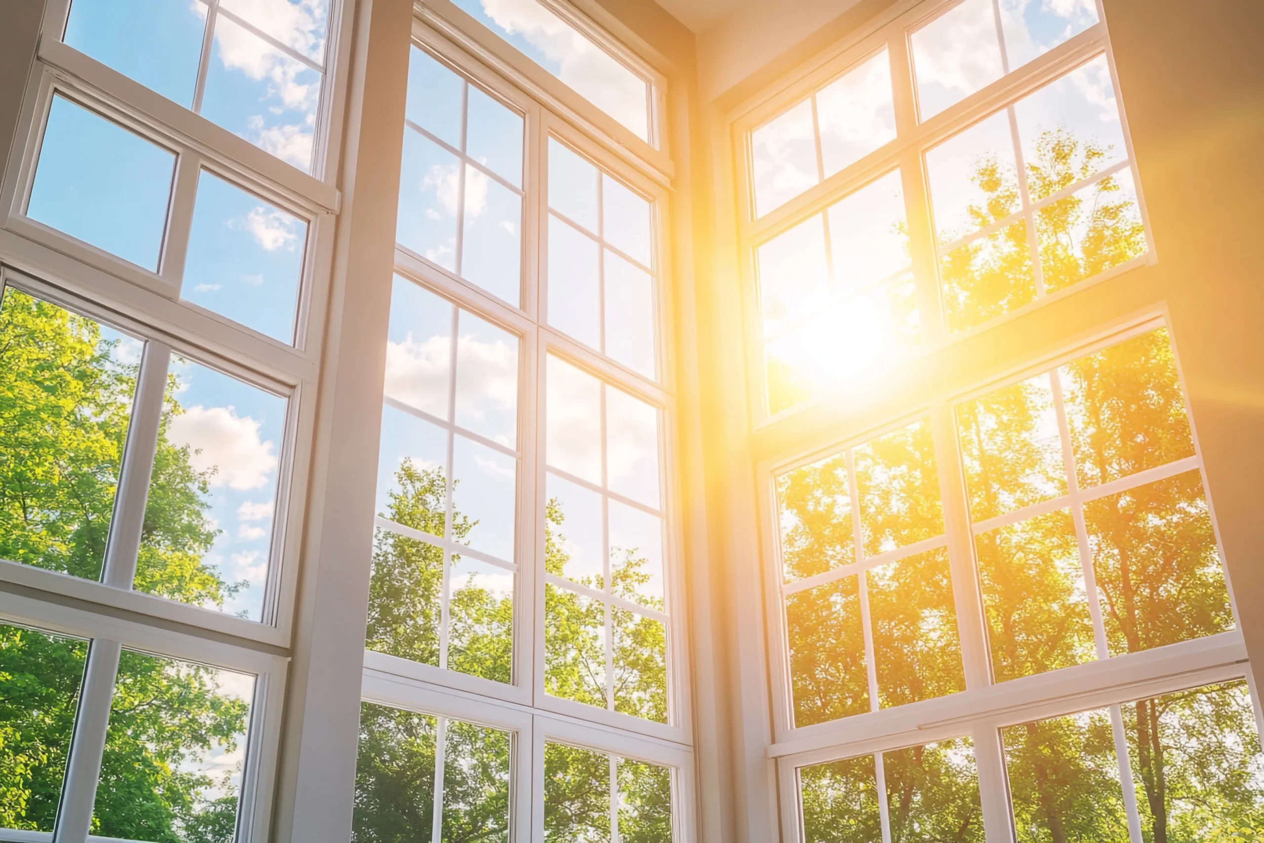 Close view of clean interior window glass and natural light